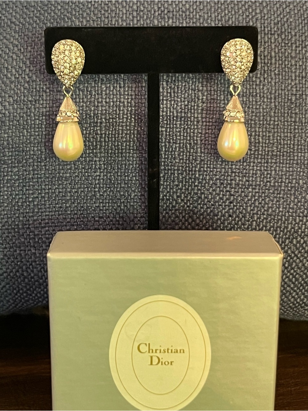 Christian Dior Silver Tone Pave Rhinestones and Pearl Earrings with Post